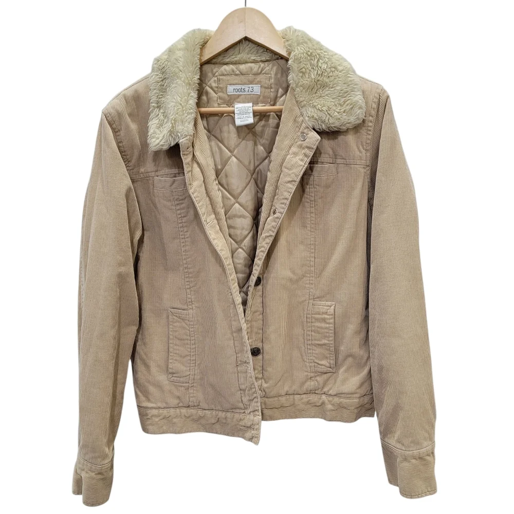 Roots 73 Corduroy Sherpa Collar Trucker Jacket Tan Quilted Lined Barn Women’s L - Picture 6 of 16